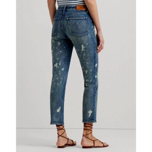 Ralph Lauren Womens 4 Bleach Splattered Ankle Straight Jeans Blue Preppy Artsy - Picture 3 of 9
